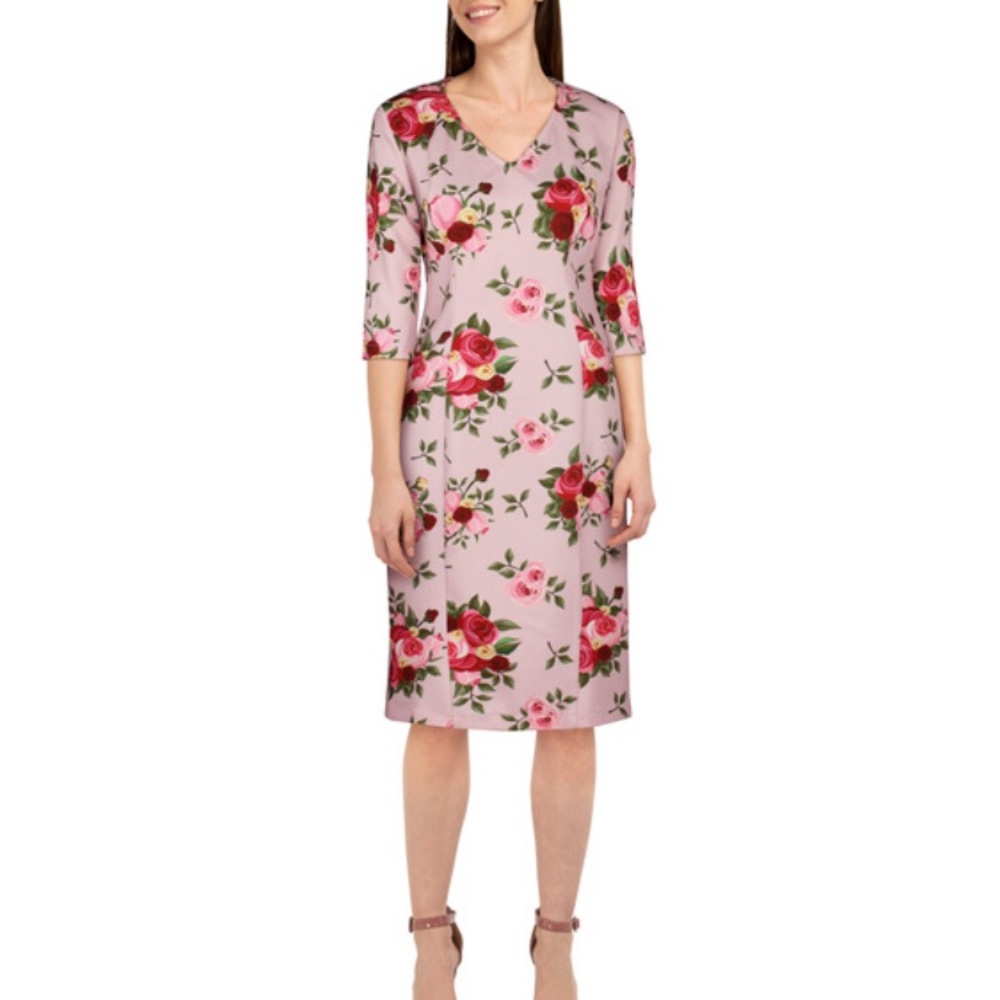 Vintage Rose Pencil Dress Pale Pink floral New - Picture 9 of 11